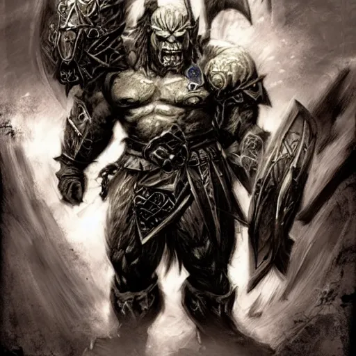 Image similar to orc warrior concept art, yoshitaka amano, akihiko yoshida