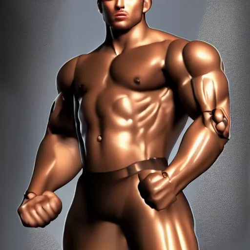 Image similar to a realistic detailed photo of a bodybuilder who is also a male android Chris Redfield, shiny skin, posing robotically, blank stare