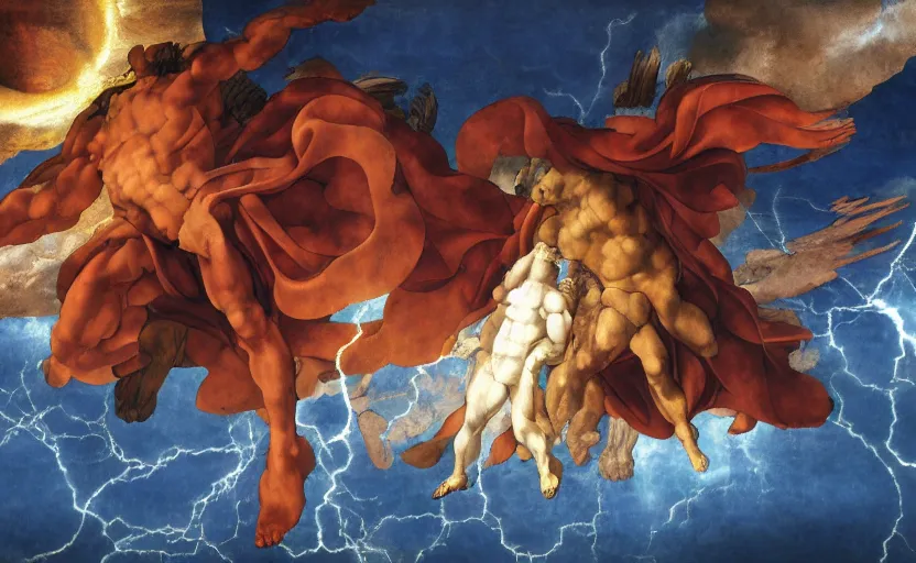 Image similar to The Third Impact as depicted in a masterpiece digital painting by Michelangelo and Leonardo Da Vinci, 4k wallpaper