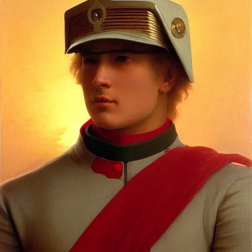 Image similar to Painting of Char Aznable. Art by william adolphe bouguereau. During golden hour. Extremely detailed. Beautiful. 4K. Award winning.