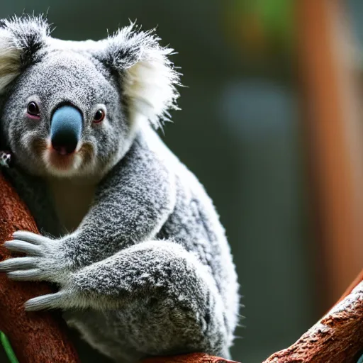 Image similar to adorable cute koala as a muppet, intricate detail, beautiful aesthetic, photorealistic, award winning professional cinematic composition, backlit, rim lighting, 8 k