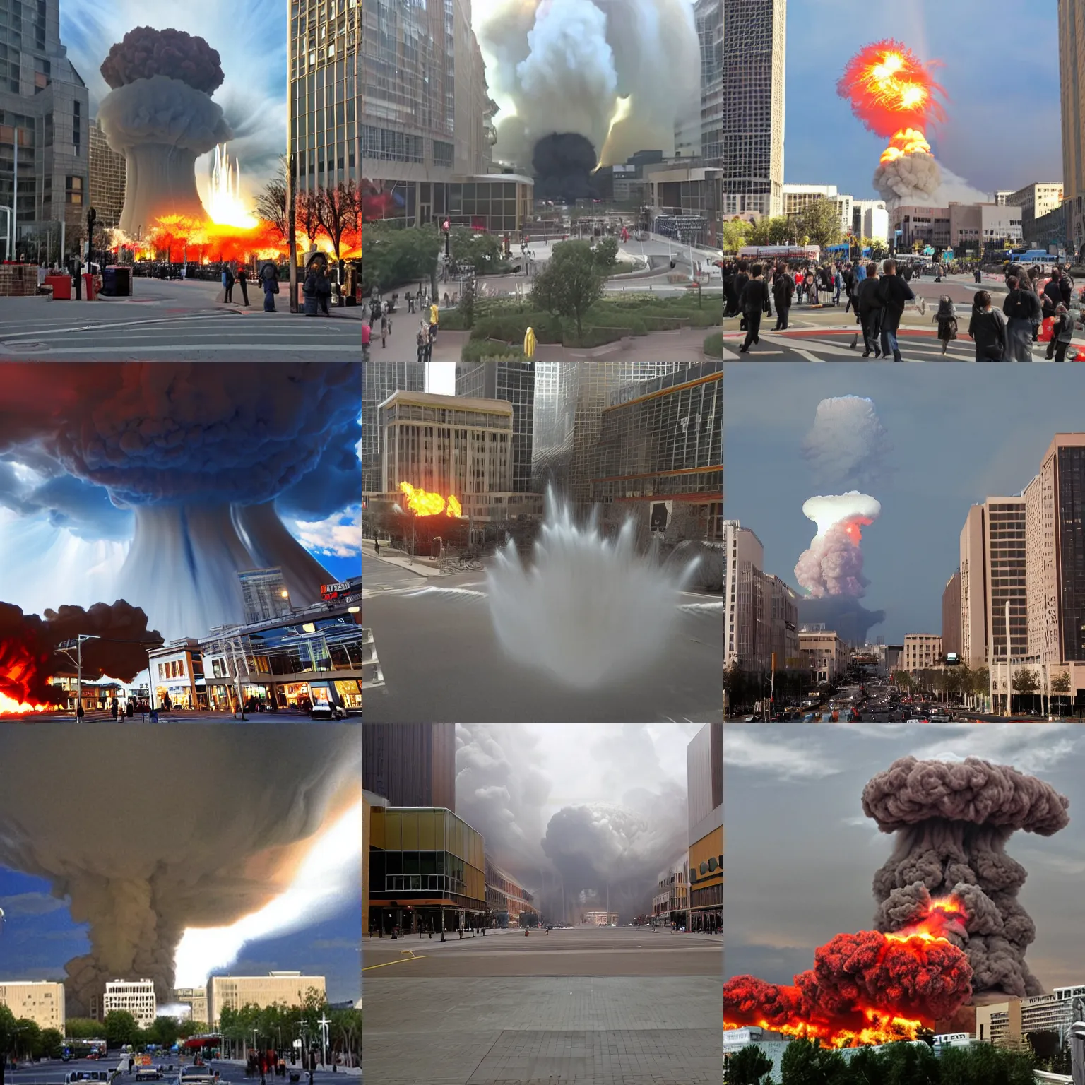 Prompt: nuclear explosion at city center, shock wave
