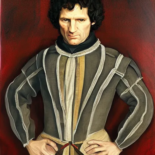 Prompt: A portrait painting of Todd Howard Of Bethesda Game Studios dressed as a 16th century English aristocrat in a late Renaissance style.