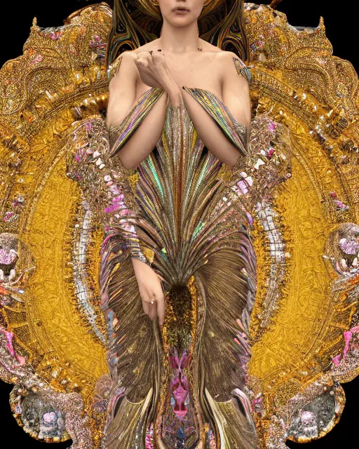 Image similar to a highly detailed metahuman 4 k close up render of a bella hadid nataraja monument renaissance in iris van herpen dress schiaparelli in diamonds crystals swarovski and jewelry iridescent in style of alphonse mucha gustav klimt trending on artstation made in unreal engine 4