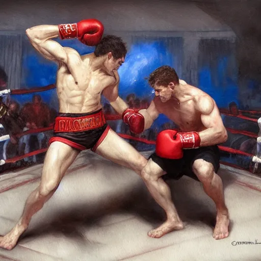 Image similar to a beautiful painting the grim reaper fist - fighting satan in a boxing ring, rendered art, highly detailed painting by gaston bussiere, craig mullins, j. c. leyendecker 8 k, trending on artstation, art, fighting, watercolor