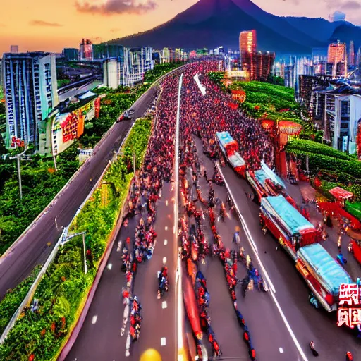 Prompt: millions of China people rushing towards Taiwan for food and safety, photorealistic, ultra-detailed, high HDR shot, cinematic lighting