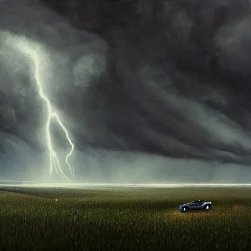 Prompt: a tornado in a field by Adam Wyeth, stormy weather, extremely detailed masterpiece, oil on canvas, low-key neon lighting, artstation, Blade Runner 2049, Roger Deakin’s cinematography, by J. C. Leyendecker and Peter Paul Rubens,