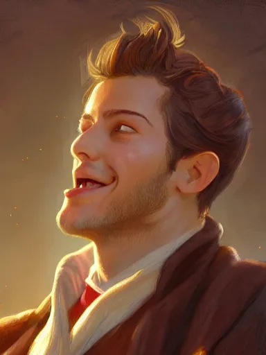 Image similar to a young handsome man, singing in a public square. intricate, elegant, highly detailed, digital painting, artstation, concept art, sharp focus, illustration, by justin gerard and artgerm, 8 k