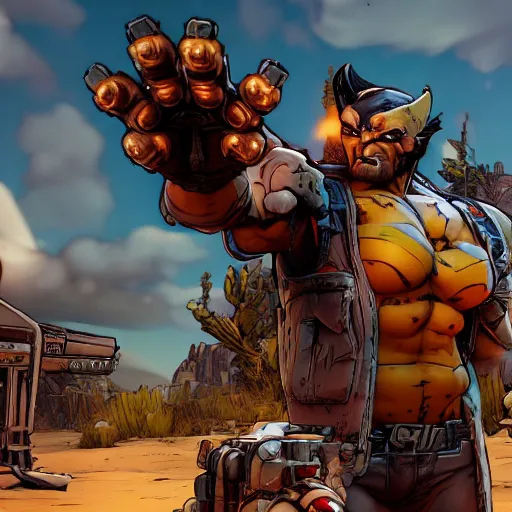 Prompt: professional physically based octane render of Wolverine in Borderlands 3, character concept art, epic composition, style of Borderlands, 8k comic art, intricately detailed