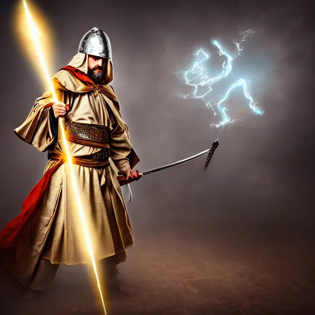 Image similar to photo of a holy cleric warrior with light powers, highly detailed, 4 k, hdr, smooth, sharp focus, high resolution, award - winning photo