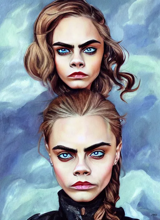 Prompt: cara delevingne painted by otto dix, detailed digital art, trending on Artstation