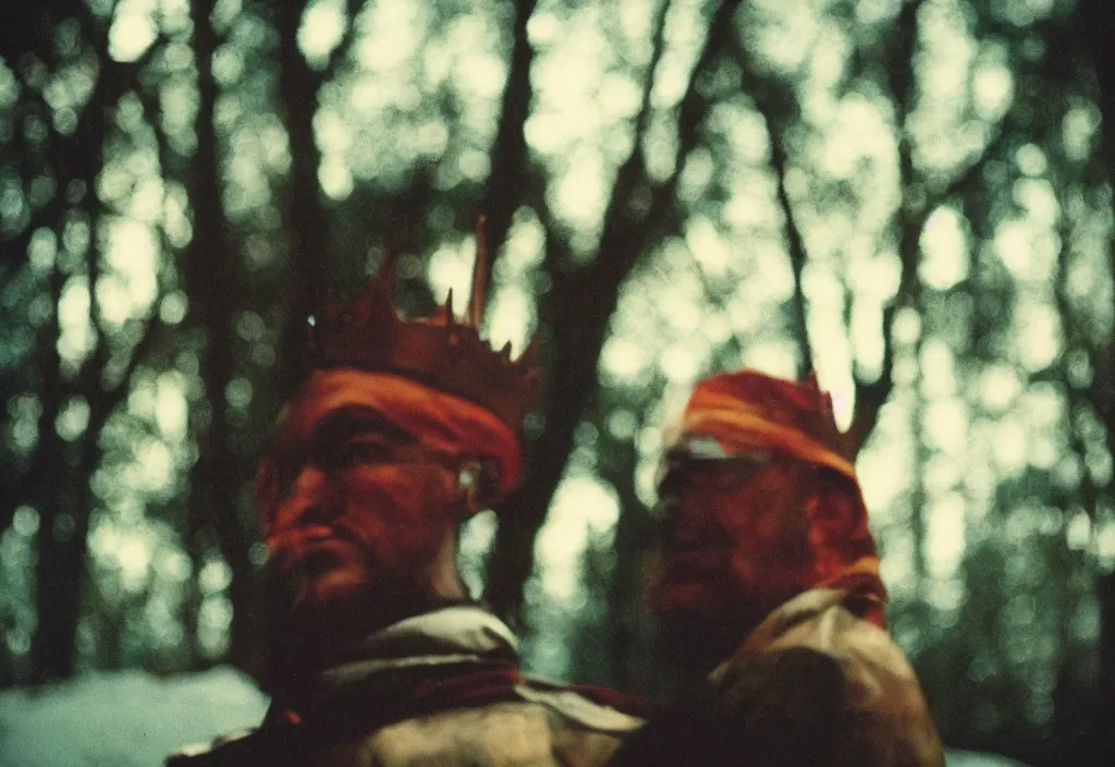 Image similar to lomo photo of stannis baratheon, cinestill, bokeh, out of focus, day, dramatic lighting