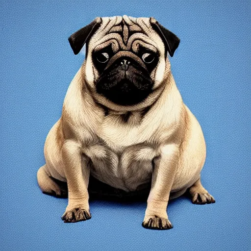 Prompt: “Extremely obese pugs, solid colour background”