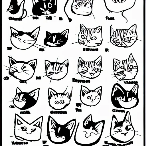 Prompt: references for line drawing of a cartoon cat