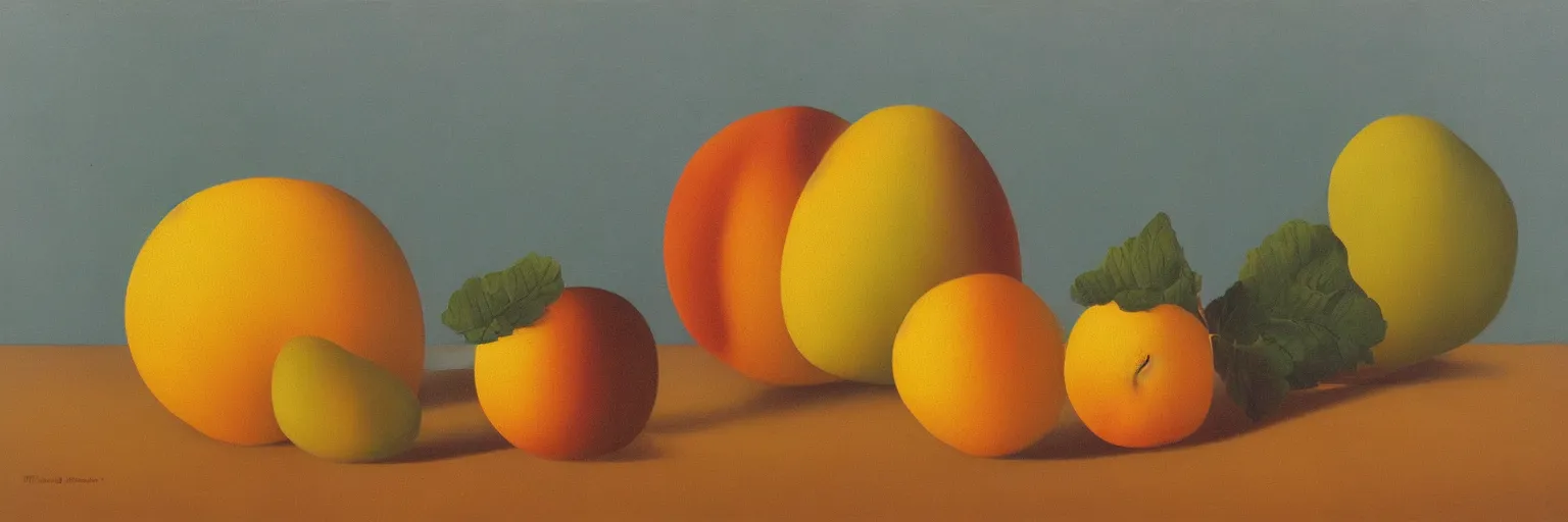 Prompt: fruit oil painting magritte