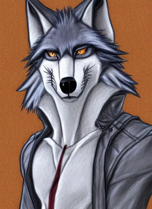 Prompt: expressive stylized master furry artist digital colored pencil painting full body portrait character study of the wolf ( sergal ) small head big eyes toon fursona animal person wearing clothes jacket and jeans by master furry artist blotch