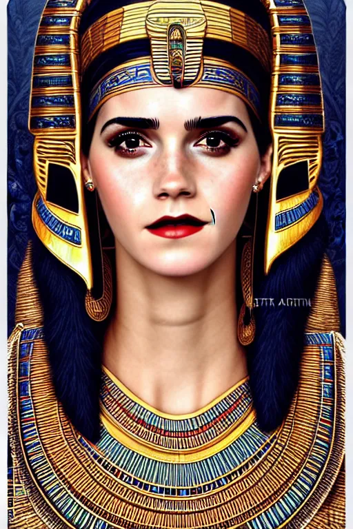 Prompt: Cleopatra portrait, Emma watson, intricate art deco leaf designs elegant highly detailed egyptian patterns hieroglyph sharp focus art by artgerm