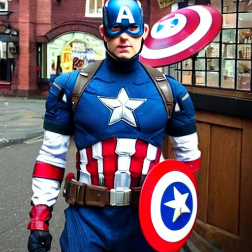 Prompt: captain america fighting the general public inside a wetherspoons pub