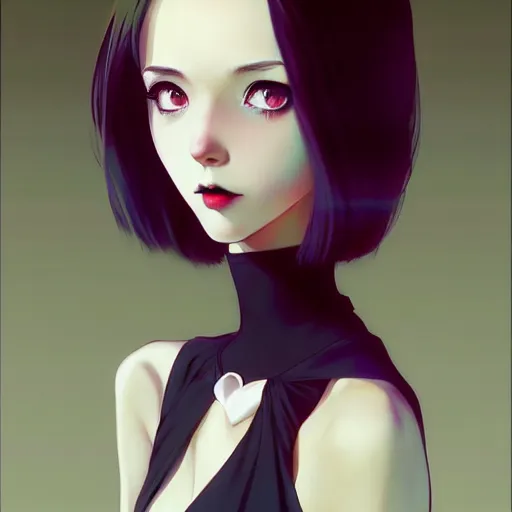 Image similar to a beautiful slim shy goth girl ignores you, art by ilya kuvshinov and lois van baarle and ross tran and range murata and artgerm and andy warhol, norman rockwell, digital art, highly detailed, profile picture, intricate, sharp focus, mystical trending on artstation hq, deviantart, pinterest, unreal engine 5, 4 k uhd image