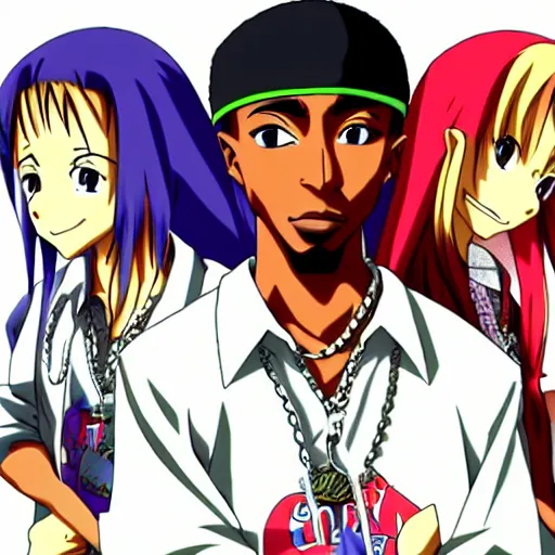 Image similar to Tupac Shakur, screenshot from a 2012s anime, anime