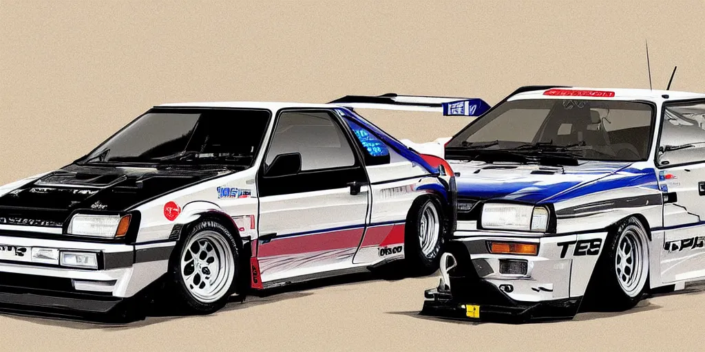 Prompt: toyota ae 8 6 trueno sprinter, detailed, cel shaded, by makoto shinkai and moebius and anton fadeev and james gurney,