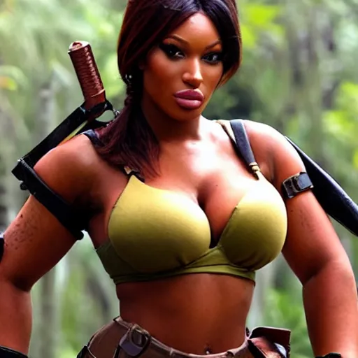 Prompt: megan thee stallion as lara croft