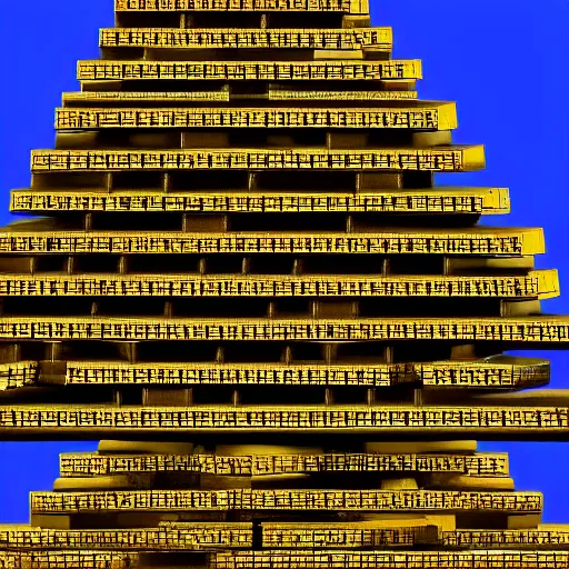 Prompt: Digital art of Jeff bezos standing atop a pyramid made of gold bars, deviantart artstation