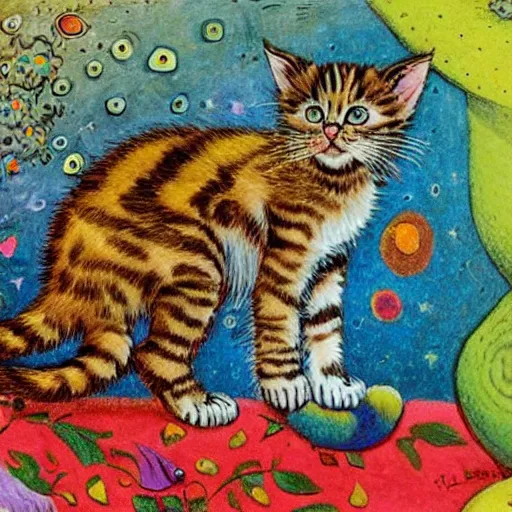 Image similar to a kitten meets a mermaid, Louis William Wain,