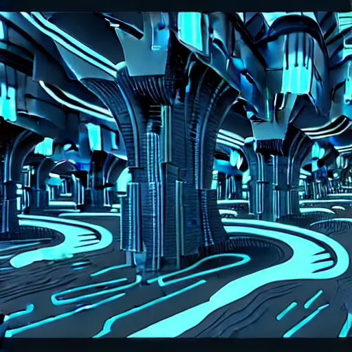 Image similar to a xenomorphic biopunk city in the style of xpqzl, procedural art, generative art