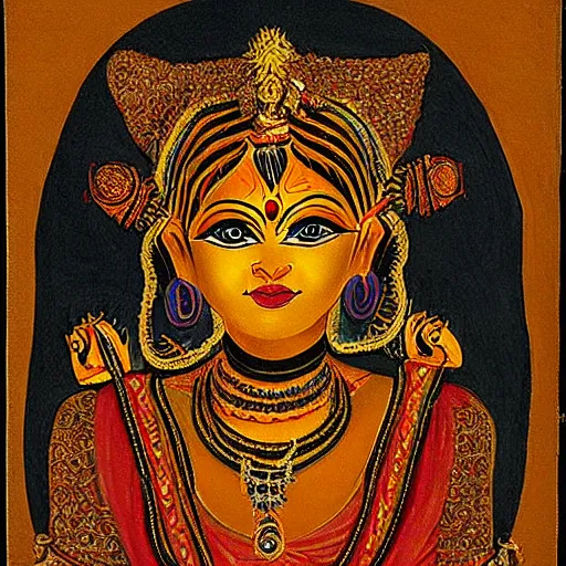 Prompt: depiction of the goddess Kali, Chiaroscuro art
