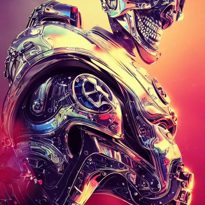 Image similar to portrait of a skull in a racing suit. intricate abstract. intricate artwork. by Tooth Wu, wlop, beeple, dan mumford. octane render, trending on artstation, greg rutkowski very coherent symmetrical artwork. cinematic, hyper realism, high detail, octane render, 8k, iridescent accents