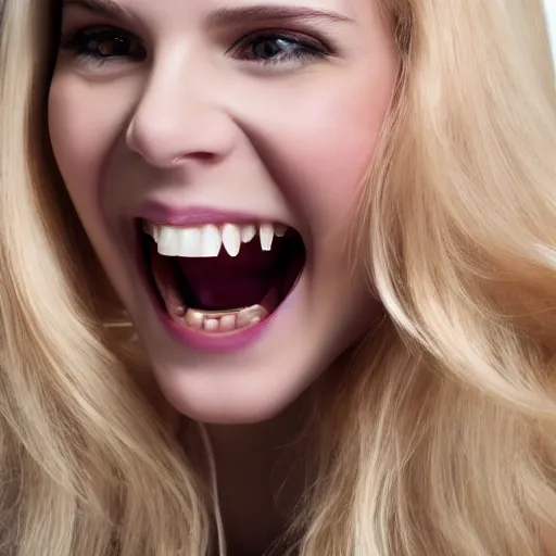 Image similar to young blonde woman with long fangs