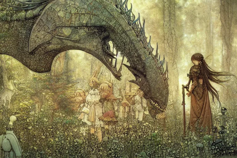 Prompt: #art #hyperreal #intricate john-bauer-dinotopia-botw-studio-ghibli-moment, [32k hd]^10