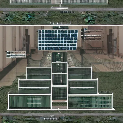 Prompt: schematic of a 100 floor nuclear bunker, with food production, energy production and storage, and highly detailed logistics