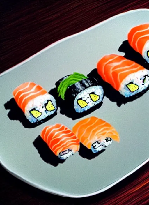 Image similar to clear photorealistic picture of adorable cats made out of sushi