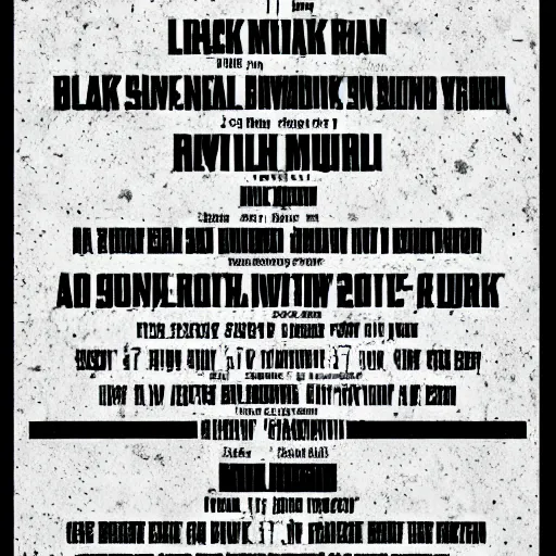 Image similar to black metal concert flyer, black metal logos, unreadable, 3 band lineup