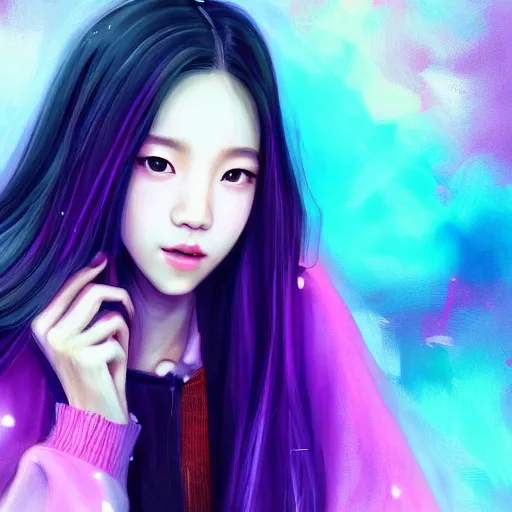 Image similar to ! dream portrait of jisoo blackpink, rainy background, pink bright art masterpiece artstation. 8 k, sharp high quality