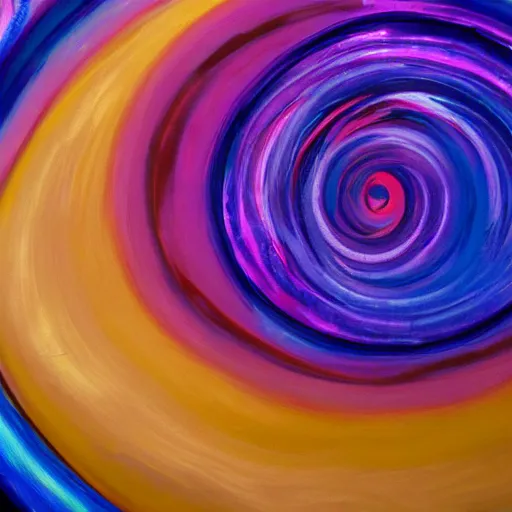 Image similar to abstract acrylic of a spiral vortex, purple magenta blue iridescent colors, dynamic curves, pouring techniques