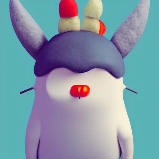 Image similar to a furry Moomin, two tiny horns, big head, 3D art, Baymax style, sweet department, felt, kawaii, Marina Dieul, Monchhich, Kristina Shablina, 8K