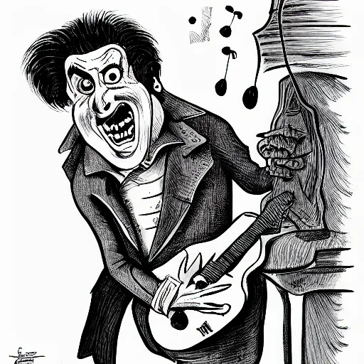 Image similar to a Pop Wonder scary horror themed goofy-hilarious-character Beethoven, dime-store-comic drawn with charcoal and pen and ink, half-tone-line-stacking