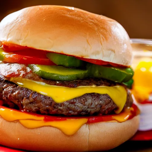 Image similar to a delicious juicy cheeseburger, 4 k