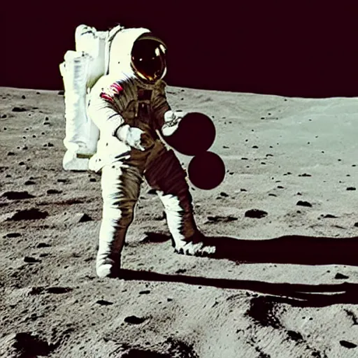 Prompt: photo of an astronaut riding a horse on the moon