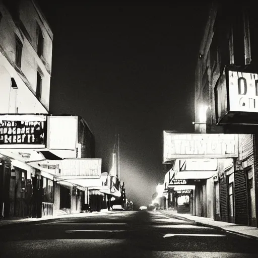 Image similar to 1950s film noir city street, dark, menacing, moody, film grain, grimy