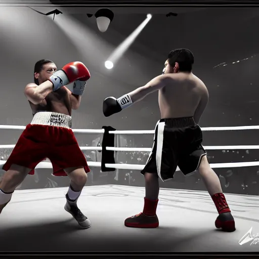 Prompt: concept art of the AI Dalle vs StableDiffusion in a boxing match, unreal engine 5, fantasy, high detail, award winning