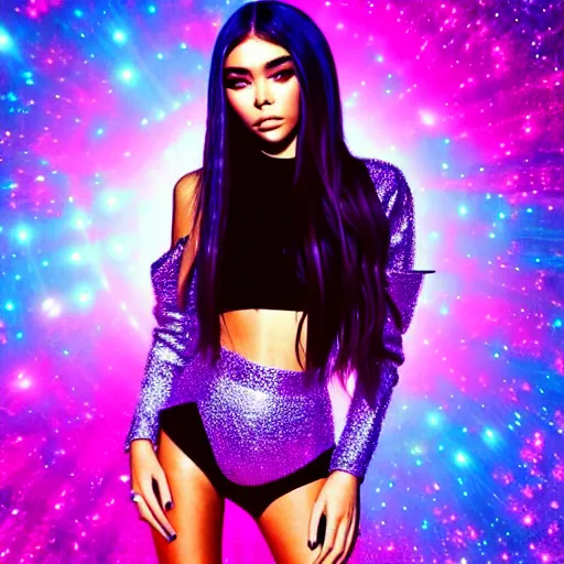 Image similar to madison beer a an intergalactic popstar dancing on a planet, render, blender render, unity render, 4 k wallpaper, art station trending, artstation 4 k coherent, coherent, 4 k, detailed, hyperdetailed, artifact - free, completely coherent, sharp, madison beer