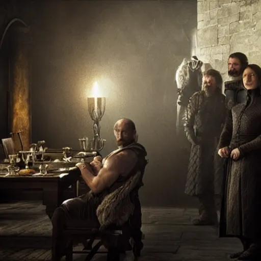 Prompt: game of thrones trailer, moody, highly detailed, dynamic lighting, painting by caravaggio