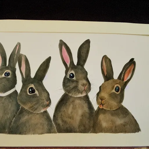 Image similar to Rabbits posing as ww1 leaders, watercolour realism