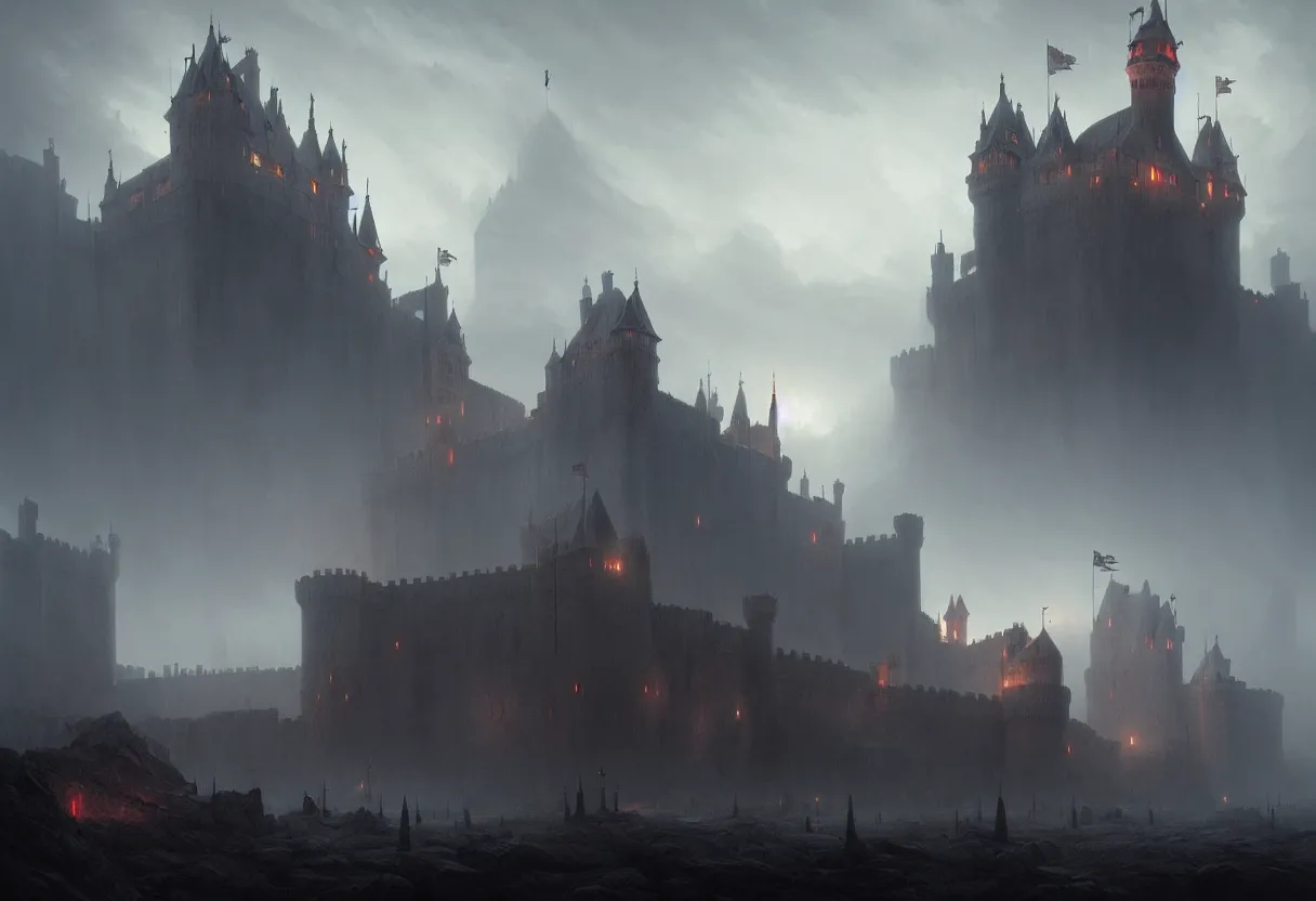 Prompt: castle with 3 0 years war, ultra high definition, ultra detailed, symmetry, fog, matte painting, by greg rutkowski and ross tran and wlop