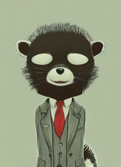 Image similar to an illustration portrait of an anthropomorphic raccoon mob boss, by victo ngai, by stephen gammell, by george ault, in the style of animal crossing, artstation