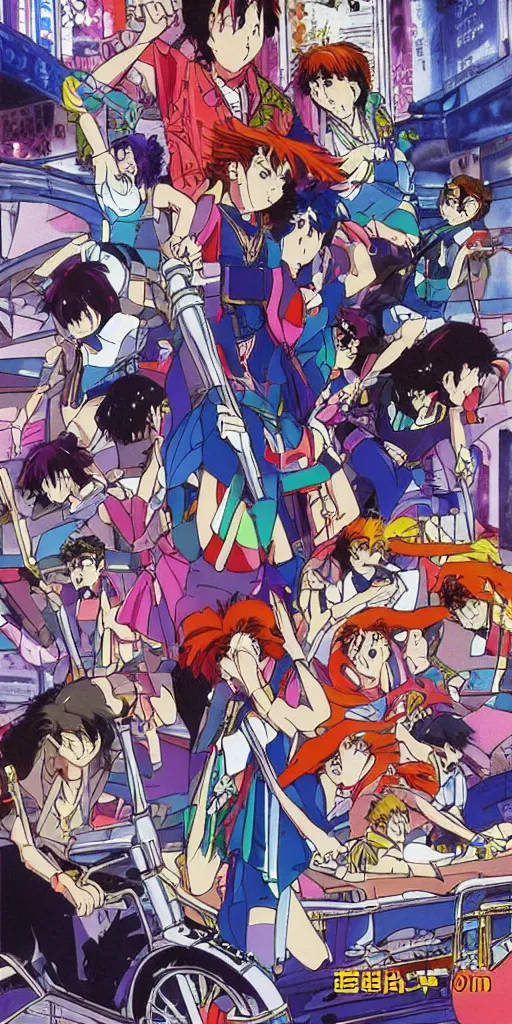 Image similar to a chariot in tokyo, 1990s anime, full color,